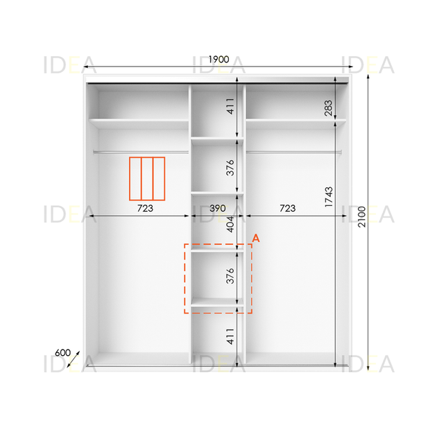 Шафа-купе IDEA серія 6 190 x 60 x 210 см Білий - Фото 2 Шафа-купе IDEA серія 6 190 x 60 x 210 см Білий - изображение 2