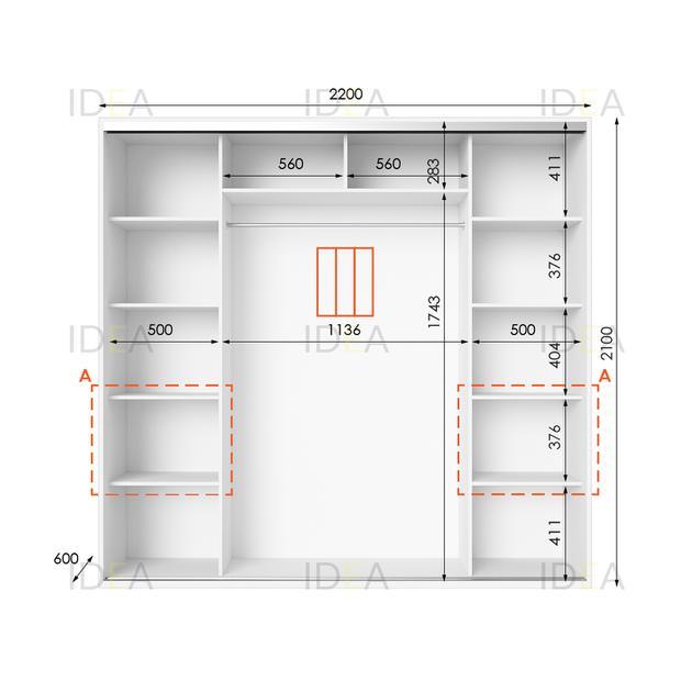 Шафа-купе IDEA серія 7 220 x 60 x 210 см Білий Дзеркало - изображение 2