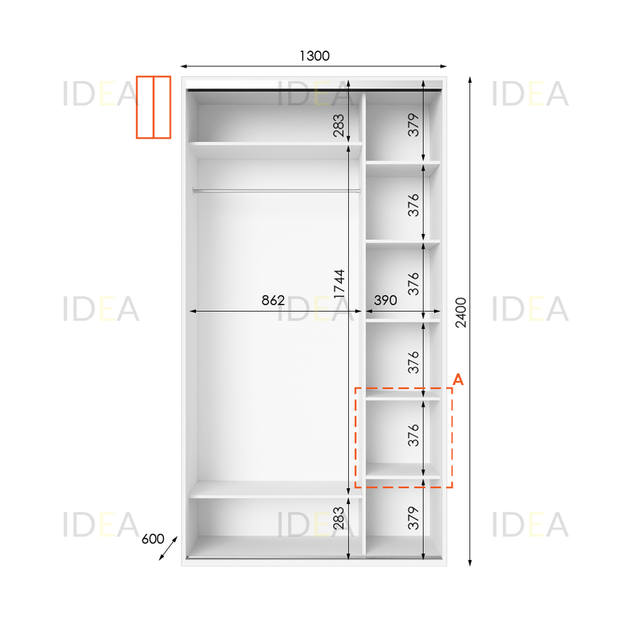 Шафа-купе IDEA серія 1 130 x 60 x 240 см Білий - изображение 2