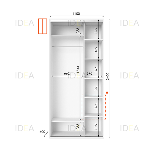 Шафа-купе IDEA серія 1 110 x 60 x 240 см Білий Дзеркало - Фото 2 Шафа-купе IDEA серія 1 110 x 60 x 240 см Білий Дзеркало - изображение 2