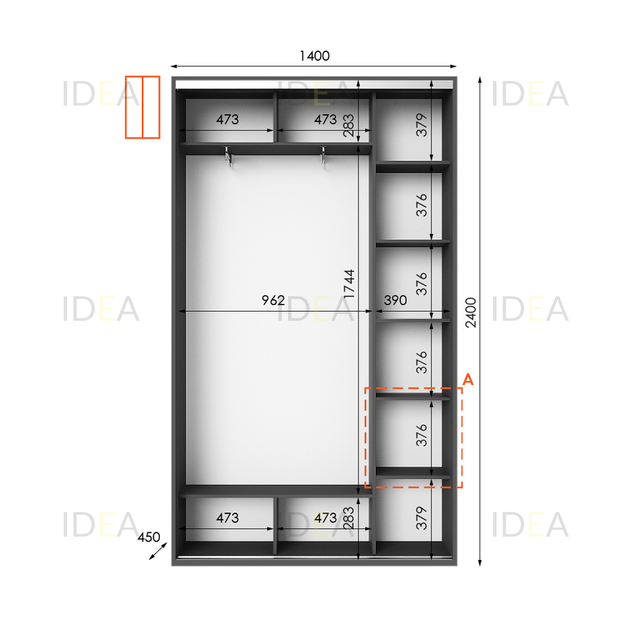 Шафа-купе IDEA серія 1 140 x 45 x 240 см Антрацит - Фото 2 Шафа-купе IDEA серія 1 140 x 45 x 240 см Антрацит - зображення 2