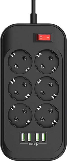 Listwa przeciwprzepięciowa ColorWay 6 gniazd/4 USB 2 m Black (CW-CHE64B) - obraz 2