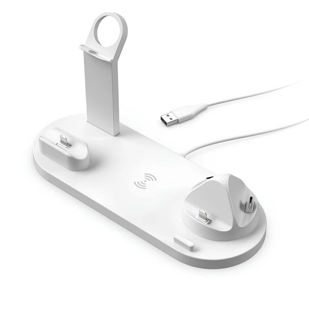 Зарядний пристрій VIKEFON з інтерфейсом iPhone / Micro USB / Type-C, зарядна док-станція для смартфона / навушників / годинника, білий "G" (78480113) - Фото 1 Зарядний пристрій VIKEFON з інтерфейсом iPhone / Micro USB / Type-C, зарядна док-станція для смартфона / навушників / годинника, білий "G" (78480113) - зображення 1