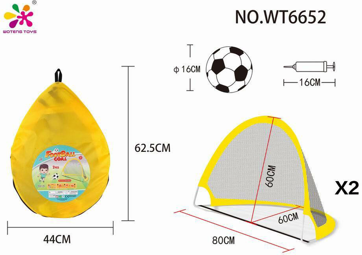 Zestaw bramek piłkarskich Maksik WT6652 z piłką nożną 80 x 60 x 60 cm (6920178069736) - obraz 1