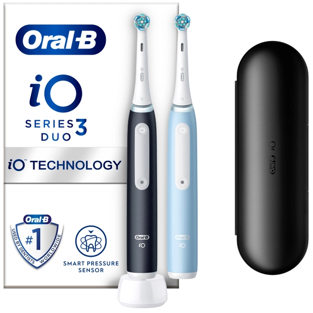 Набір електричних зубних щіток Oral-b Braun iO3 Чорна та Блакитна + Футляр (8006540731772) - зображення 1