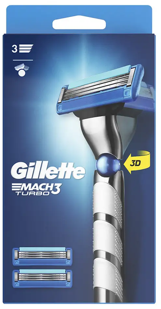 Maszynka do golenia dla mężczyzn Gillette Mach 3 Turbo 3D z 2 wymiennymi wkładami (7702018578634) - obraz 1
