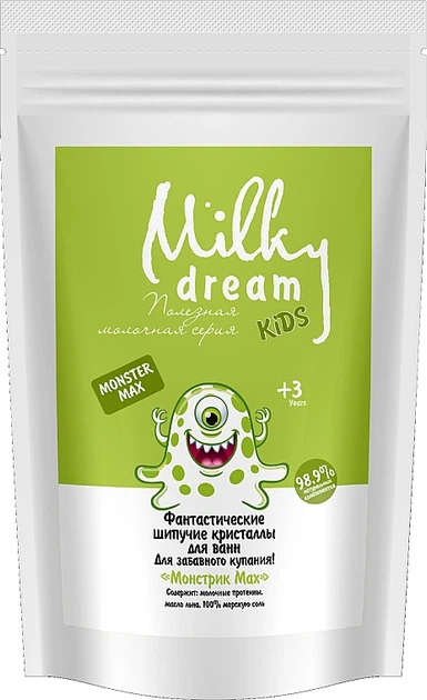 Шипуча ароматна морська сіль для ванн "Монстрик Мах" - Milky Dream Kids (дой-пак) 300g (912029-33076) - Фото 2 Шипуча ароматна морська сіль для ванн "Монстрик Мах" - Milky Dream Kids (дой-пак) 300g (912029-33076) - зображення 2