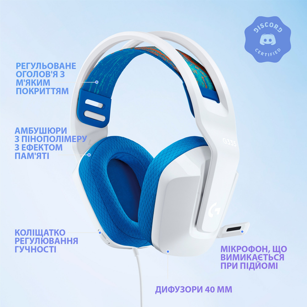 Гарнітура Logitech G335 Wired Gaming White (981-001018) - зображення 8