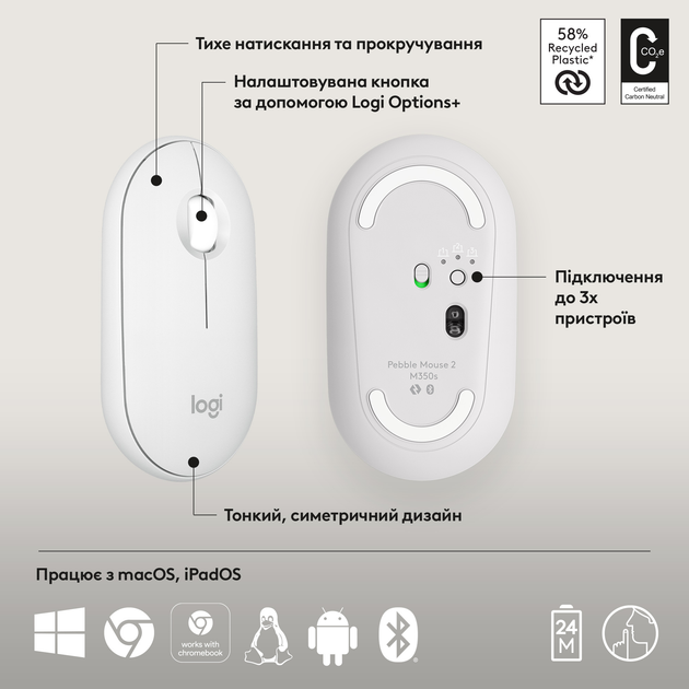 Миша Logitech Pebble M350s Tonal White (910-007013) - зображення 6