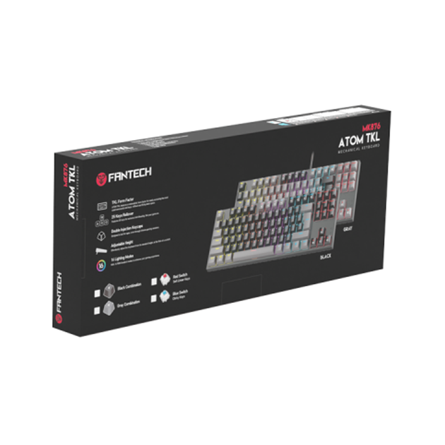 Дротова клавіатура Fantech ATOM MK876 Blue Switch з RGB підсвічуванням в сіро-чорному кольорі. - зображення 2