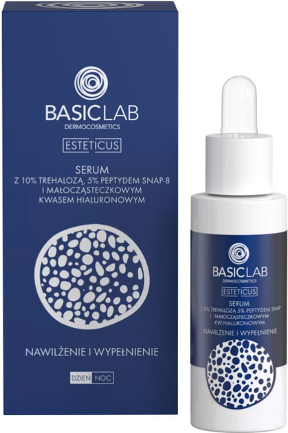 Serum do twarzy BasicLab Esteticus Serum z 10% trehaloza, 5% peptydem SNAP-8 i maloczastkowym kwasem hialuronowym 30 ml (5907637951499) - obraz 1