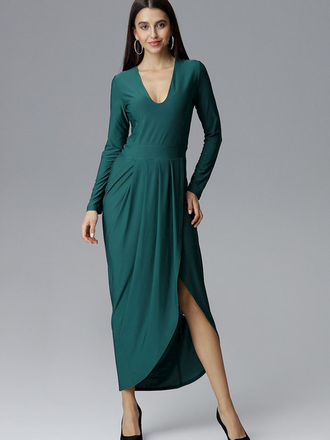 Sukienka kopertowa długa jesienna damska Figl M636 S Zielona (5902194361415) - obraz 2