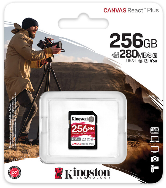 Карта памяти Kingston SDXC 256GB Canvas React Plus Class 10 UHS-II U3 V60 (SDR2V6/256GB) - изображение 4
