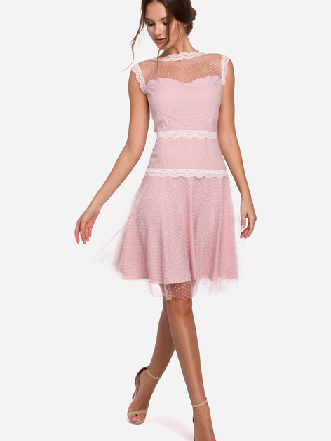Sukienka trapezowa damska wieczorowa Makover K030 L Różowa (5903068461897) - obraz 1