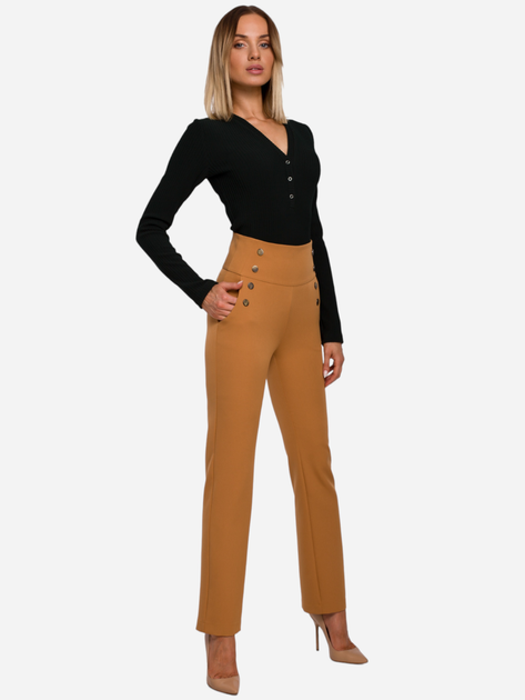 Spodnie regular fit damskie z wysokim stanem Made Of Emotion M530 XXL Cynamon (5903068490484) - obraz 3