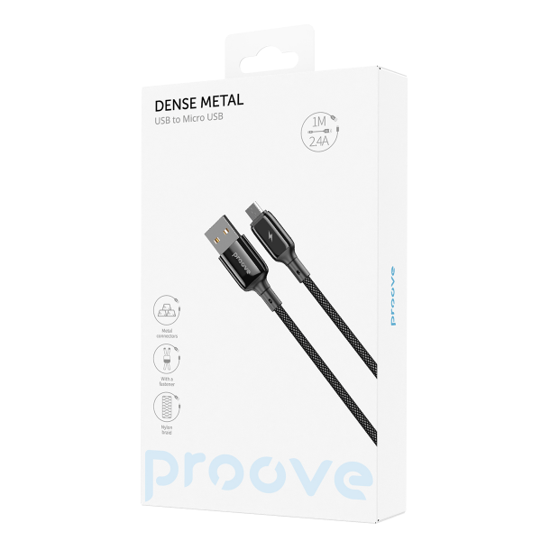 Кабель Proove Dense Metal Micro USB 2.4A 1m Black - изображение 5