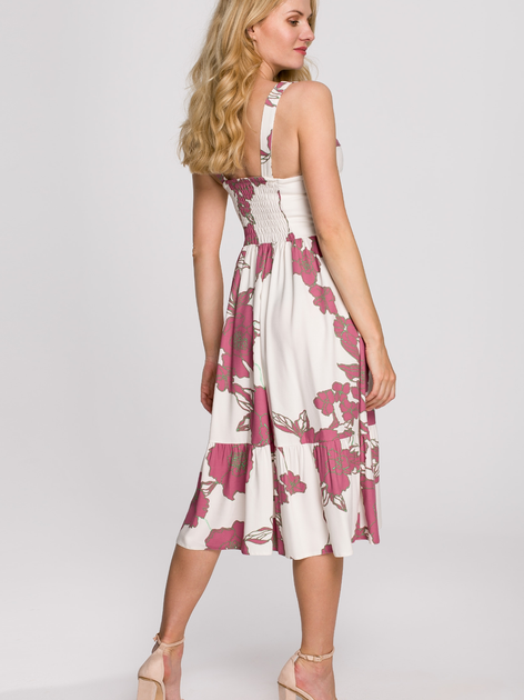 Плаття міді літнє жіноче Makover K098 2XL Білий/Рожевий (5903887622233) - зображення 2