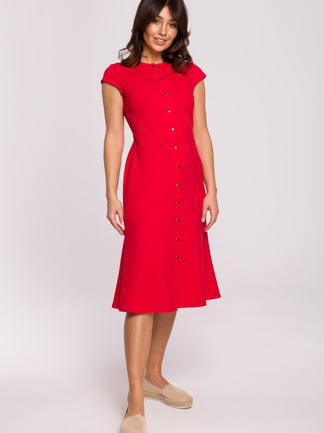 Sukienka midi letnia damska BeWear B217 2XL Czerwona (5903887654012) - obraz 1