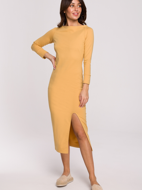 Sukienka midi jesienna damska BeWear B219 2XL Żółta (5903887654562) - obraz 1