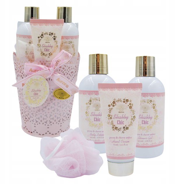 Zestaw Aurora Shabby Chic Żel pod prysznic 200 ml + Balsam do ciała 200 ml + Krem do rąk 60 ml + Gąbka pod prysznic (5060411613270) - obraz 2