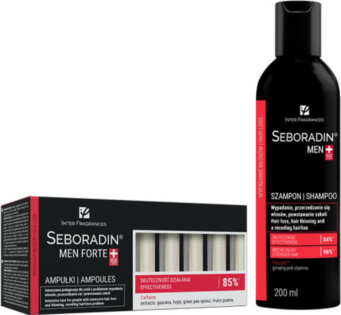 Zestaw Seboradin Men Forte Szampon 200 ml + Ampułki 14 x 5.5 ml + Krem do twarzy 50 ml (5902751586268) - obraz 2