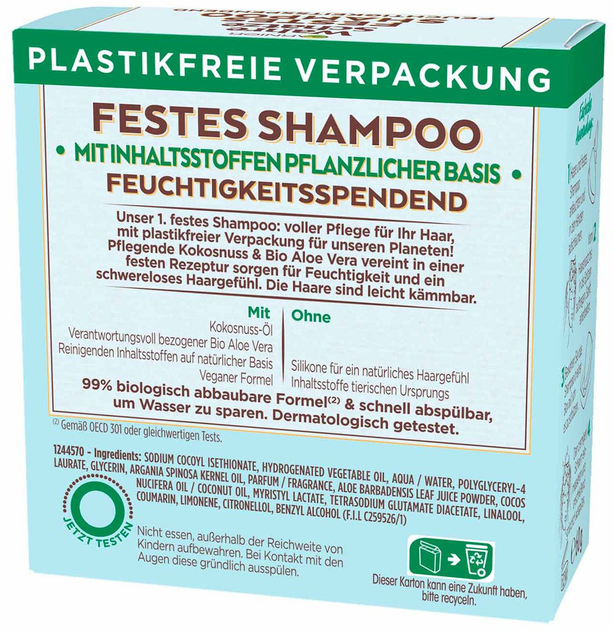 Stały szampon do włosów Garnier Original Remedies Shampoo Solido Kokos & Aloe Vera 60 g (3600542373678) - obraz 2