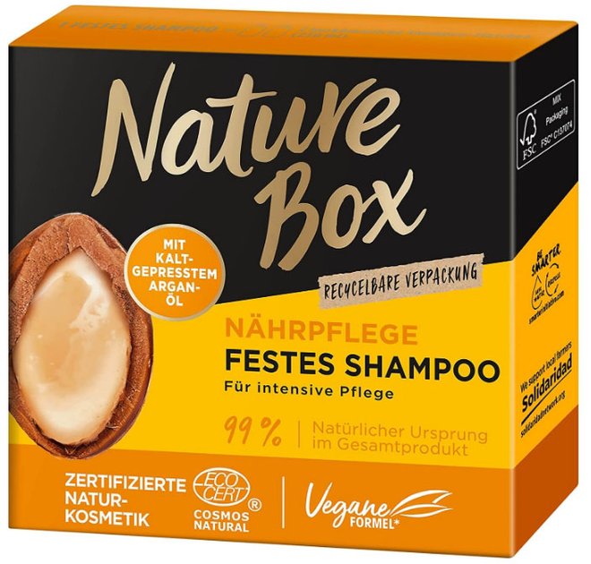 Stały szampon do włosów Nature Box Nourishment Vegan Shampoo Bar With Cold Pressed Argan Oil 85 g (4015100431186) - obraz 1
