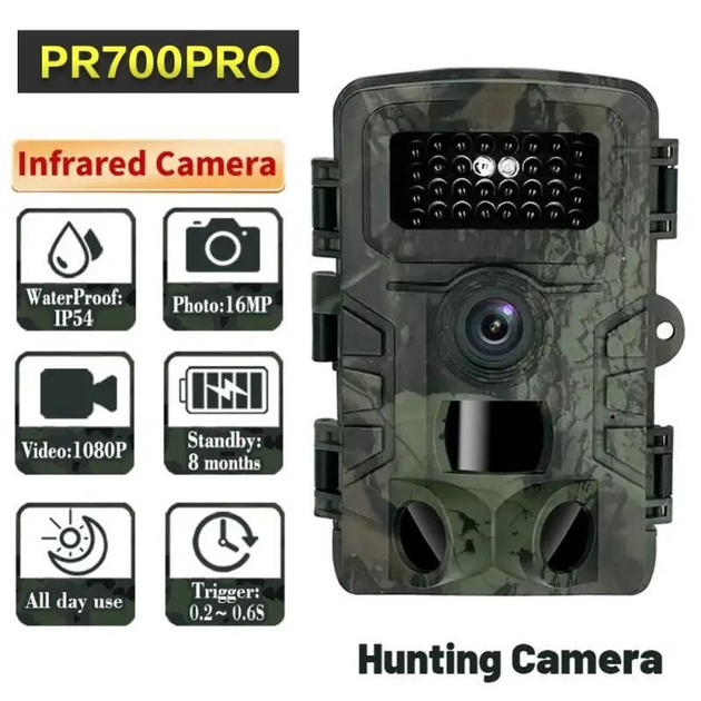 Нагрудная боди камера Фотоловушка PR700PRO охотничья камера P66 12mp с экраном и ночным видением - зображення 1