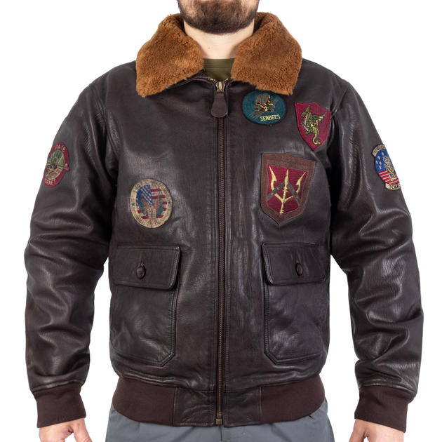 Куртка льотна шкіряна Sturm Mil-Tec Flight Jacket Top Gun Leather with Fur Collar 3XL Brown - зображення 1