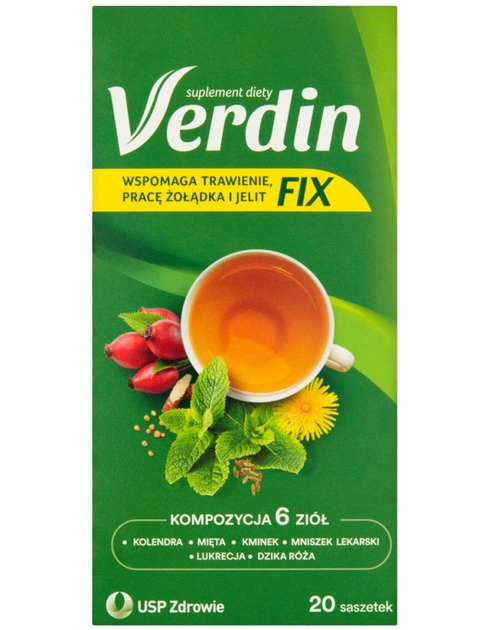 Чай лікувальний для травної системи трав'яний USP Zdrowie Verdin Fix Вердін Фікс Вердін Фікс харчова добавка з 6 трав класичний у саше 20 х 1,8 г - зображення 1