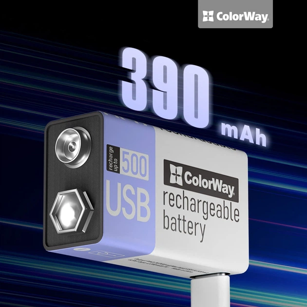 Аккумуляторная батарея ColorWay Крона USB-С 390 мАЧ 9В (Li-Polymer) (CW-UB9V-06) - изображение 5