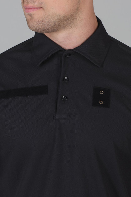 Футболка Поло Мужская с липучками под шевроны для Полиции / Ткань Cool-pass цвет черный 54 - изображение 2