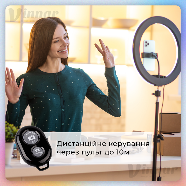 Набор блогера 5 в 1 кольцевая лампа LED RGB 33 см, петличный микрофон и штатив 2.1 м (1964) - изображение 4