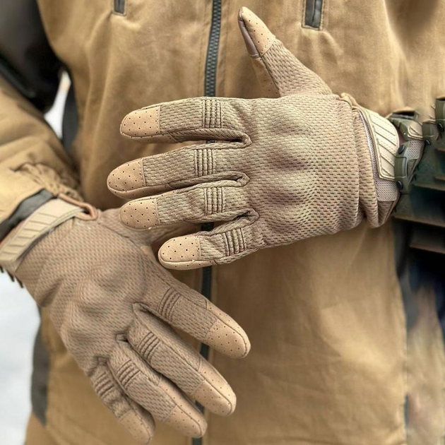Літні Сітчасті Рукавиці з посиленими пальцями та антиковзним покриттям койот розмір M - зображення 1