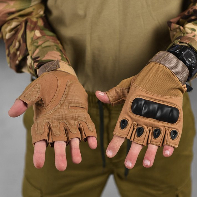 Безпалі рукавиці TACT із захисними накладками койот розмір M - зображення 2