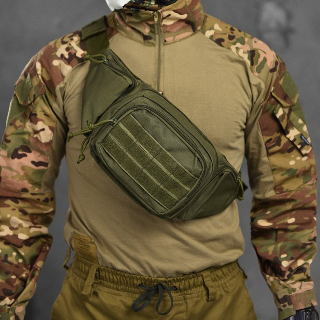 Нагрудна сумка-слінг Cordura 1000D з ПВХ просоченням олива розмір 23,5х6х12 см - зображення 1