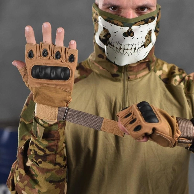 Беспалые перчатки TACT с защитными накладками койот размер XL - изображение 1