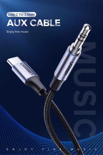 Кабель-перехiдник UGREEN AV143 Round USB-C Audio Cable 3.5mm M/M Aluminum Shell 1m (Deep Gray)(UGR-30633) (UGR-30633) - изображение 5