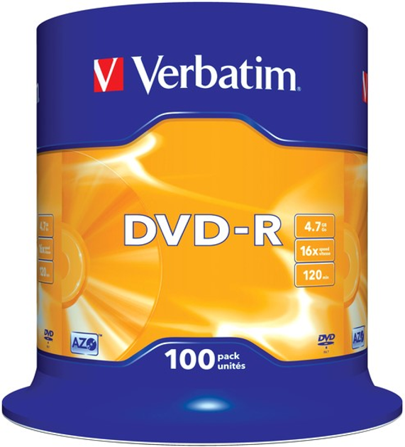 Verbatim DVD-R 4,7 GB 16x Pudełko na ciasto 100 szt. (43549) - obraz 1