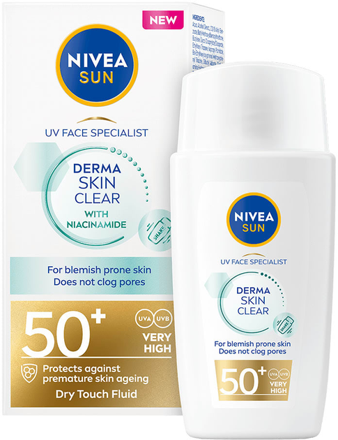 Сонцезахисний лосьйон Nivea Sun UV Face Derma Blemish Control Fluid SPF 50+ зволожуючий для шкіри з недосконалостями 40 мл (4006000063393) - зображення 1