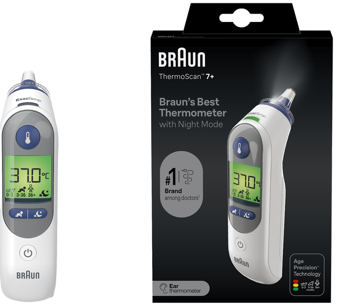 Термометр вушного типу Braun ThermoScan 7+IRT6525 з системою AGE Precision з підсвіткою (IRT6525NOE) - зображення 3