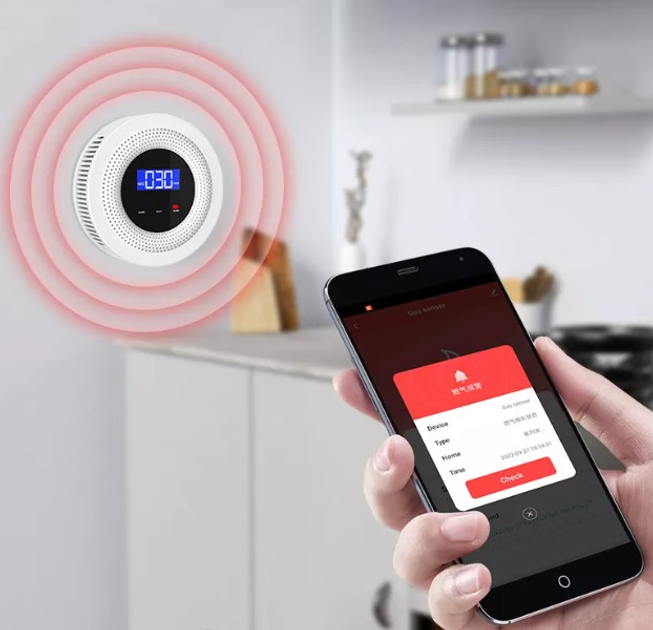 Комбінований смарт датчик Tuya WIFI детектор витоку газу та пожежної ...