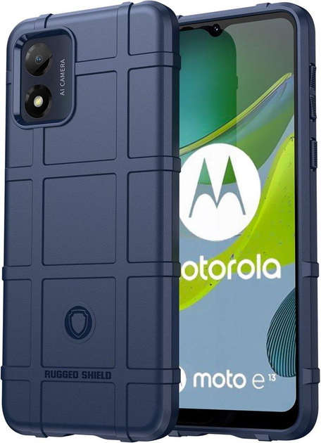 Противоударный чехол Rugged Shield для Motorola E13 синий резиновый ...