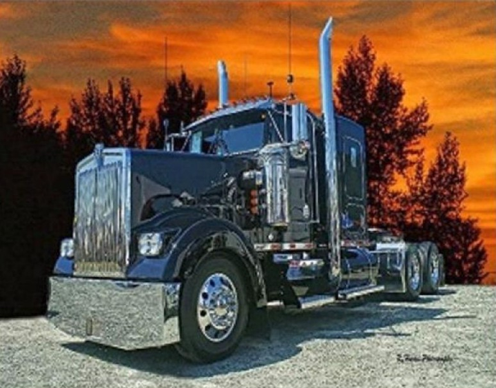 Картина за номерами Norimpex Блакитна вантажівка на заході сонця в лісі 40 x 50 см (5902444087133) - зображення 1