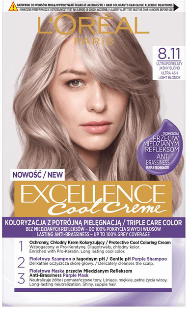 Крем-фарба для волосся L'Oreal Paris Excellence Cool Creme Farba 8.11 Ultra Ash Light Blonde 150 г (3600523940264) - зображення 1