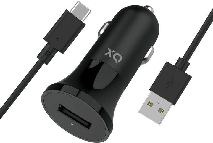 Ładowarka samochodowa Xqisit NP Car Charger 2.4 A Single USB-A + Kabel USB-A-USB Type-C 1 m Black (4029948222370) - obraz 1
