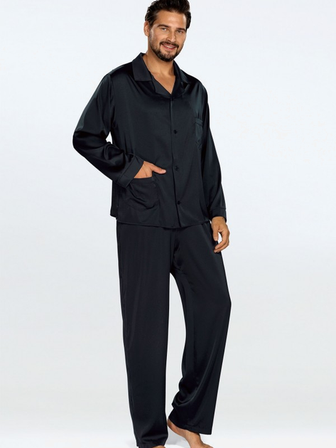 Piżama (koszula + spodnie) męska DKaren Lukas XL Czarna (5903251470828) - obraz 1