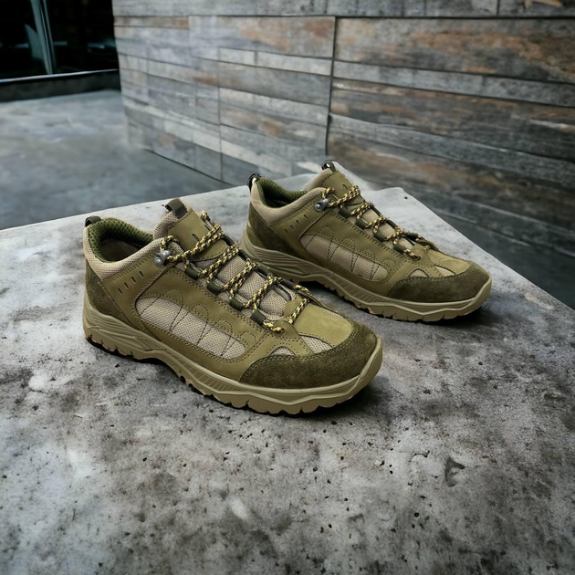 Тактичні військові легкі кросівки черевики натуральна шкіра посилена п'ята та носок 43р (Підкладка 3D сітка, устілка Air Зменшує навантаження на стопу) - зображення 1