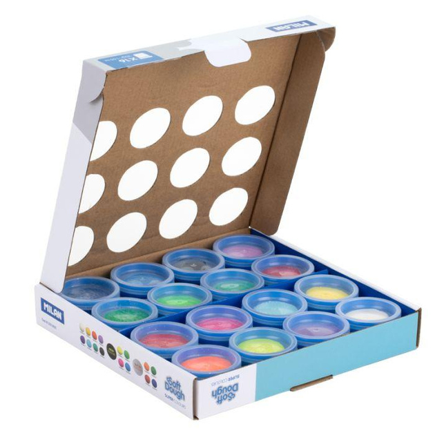 Zestaw plasteliny Milan Soft Dough Super Colours Basic Neon Glitter 16 x 30 g (8411574094029) - obraz 2