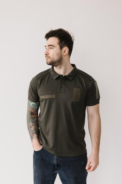 Чоловіча футболка мілітарі-поло з липучками для шевронів, хакі, розмір M - зображення 1